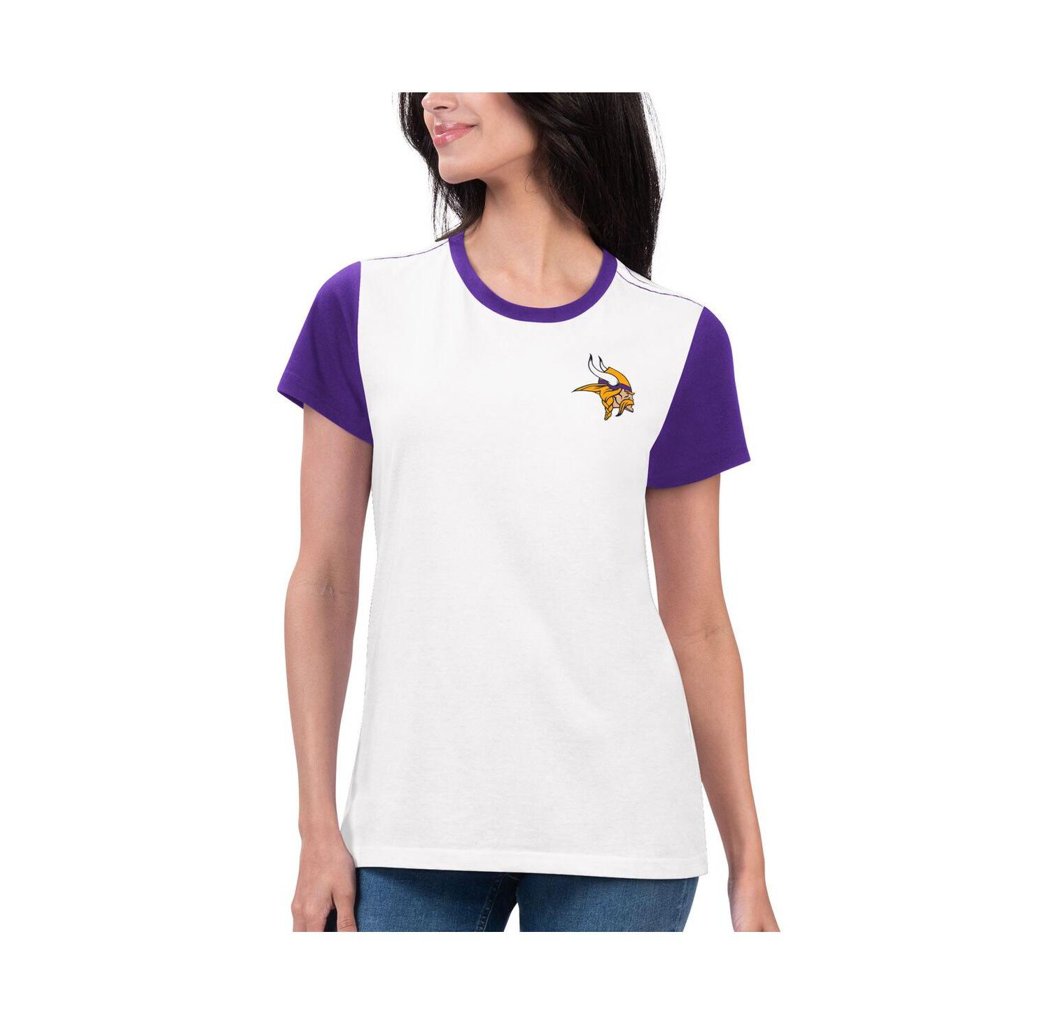 Women's White/Purple Minnesota Vikings Fashion Illustration T-Shirt
