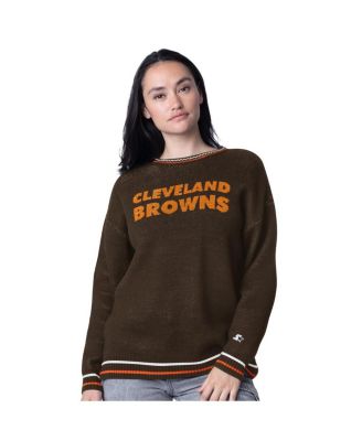 Starter - Women's Brown Cleveland Browns Oversized On the Ball Intarsia Knit Pullover Sweater