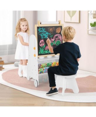 4-in-1 Kids Art Easel with Stool with Magnetic Whiteboard Chalkboard & Paper Roll