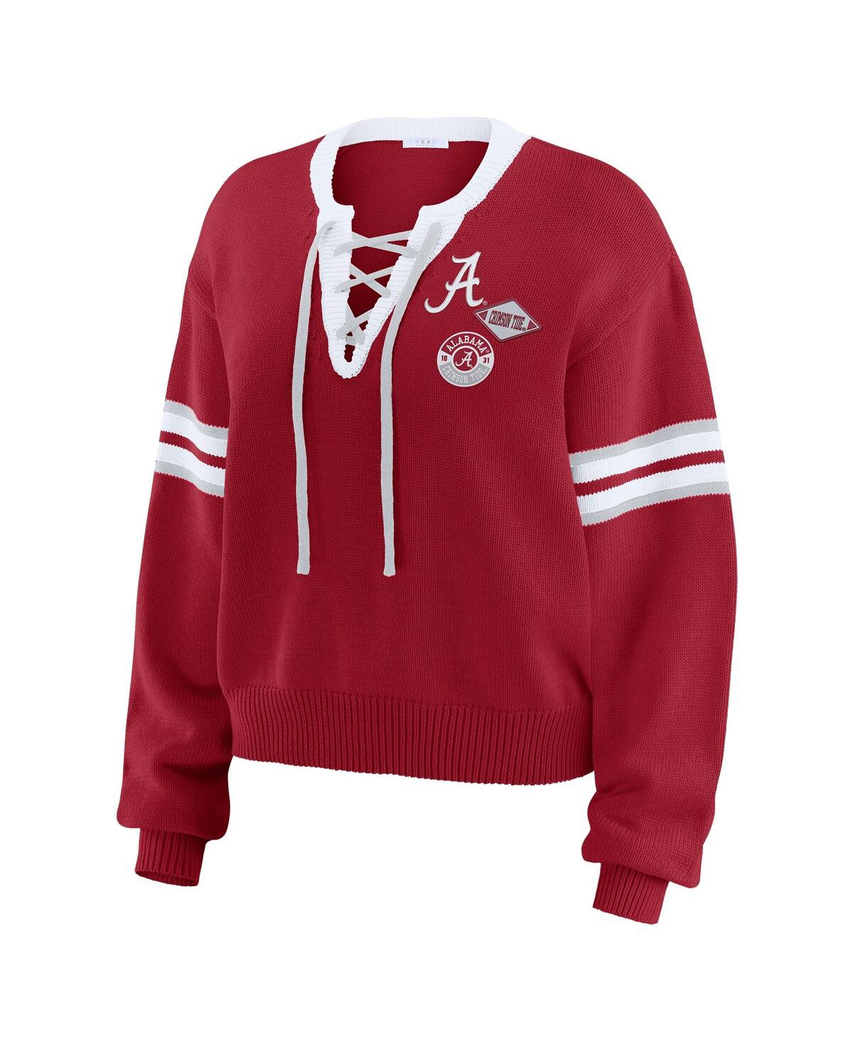 Wear By Erin Andrews Women's Crimson Alabama Crimson Tide Lace-up Pullover Sweater In Red