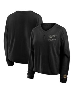 Fanatics - Women's Black Boston Bruins Oversized All Out Effort Long Sleeve Henley T-Shirt