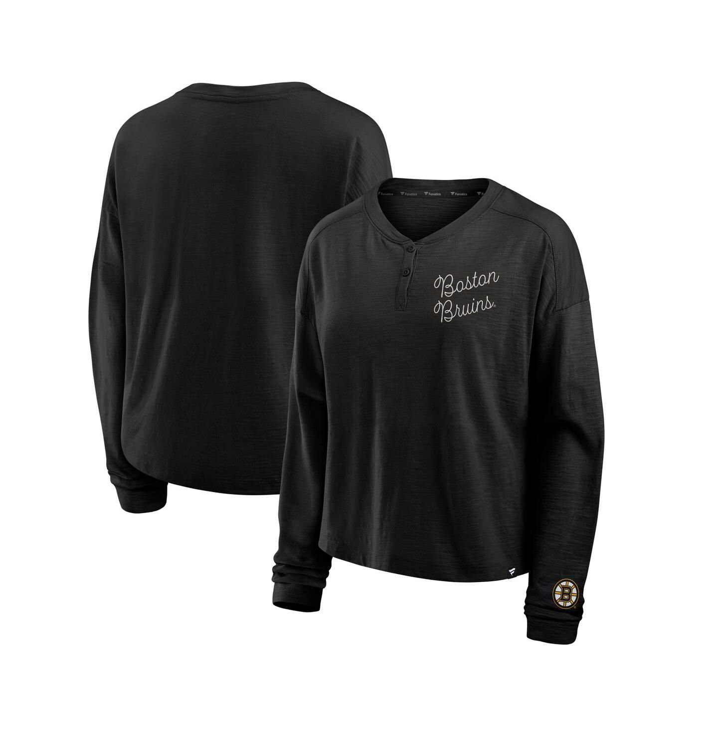 Женская футболка Fanatics Black Boston Bruins Oversized All Out Effort Long Sleeve Henley — фото 1