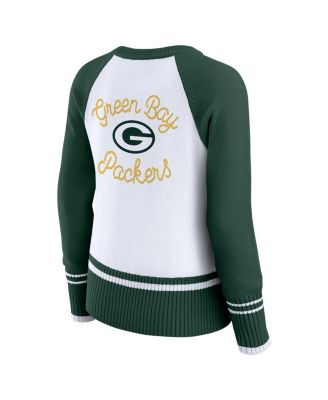 Women's White/Green Green Bay Packers Color Block Raglan Sweater