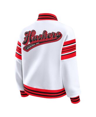 Women's White/Scarlet Nebraska Huskers Satin Stitch Full-Snap Fleece Sweatshirt Jacket