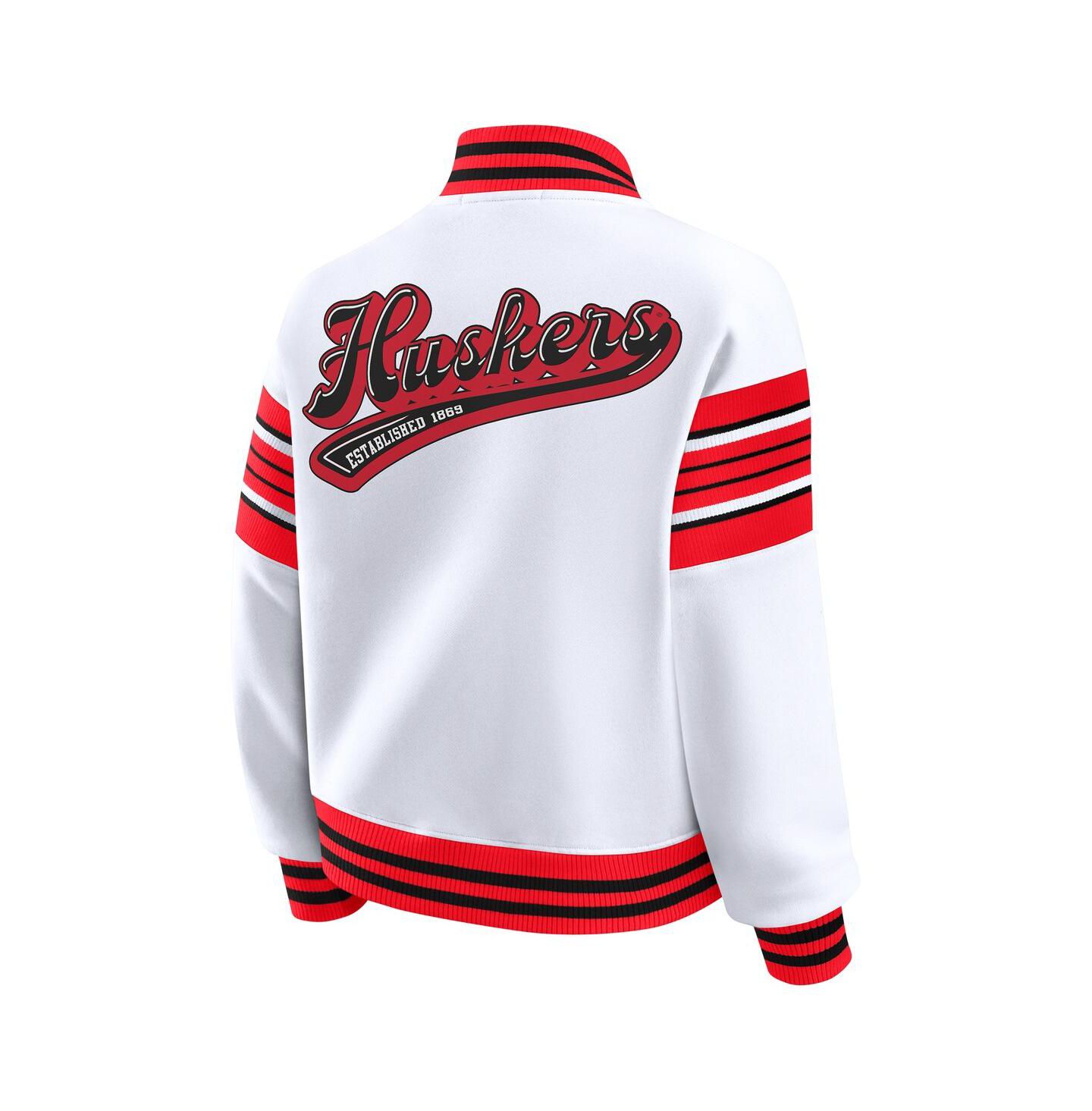 Женская куртка WEAR by Erin Andrews White/Scarlet Nebraska Huskers Satin Stitch Full-Snap Fleece Sweatshirt — фото 3