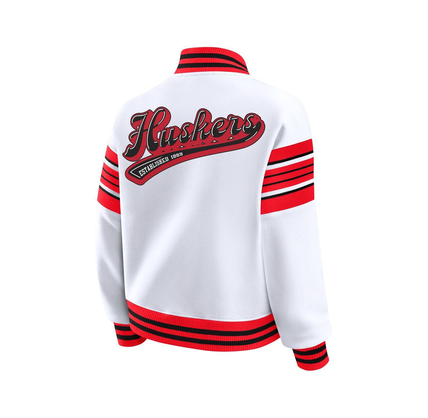 Women's White/Scarlet Nebraska Huskers Satin Stitch Full-Snap Fleece Sweatshirt Jacket