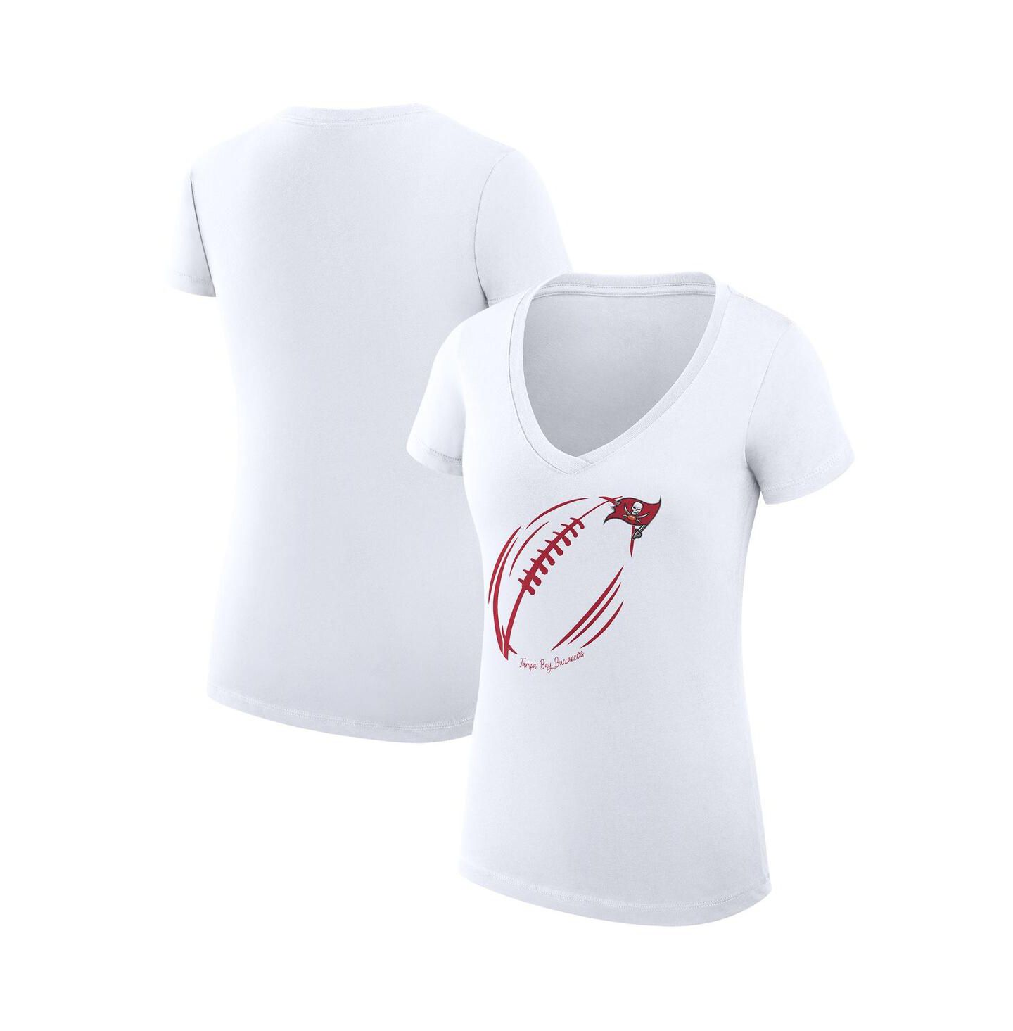 Женская футболка G-III 4Her by Carl Banks White Tampa Bay Buccaneers Super-Slim Fit Lightweight Subtle Football V-Neck — фото 1