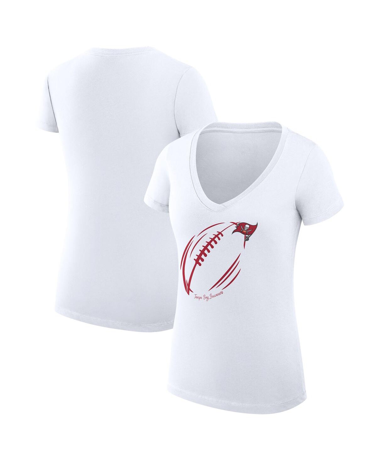 G-iii 4her By Carl Banks Women's White Tampa Bay Buccaneers Super-slim Fit Lightweight Subtle Football V-neck T-shirt In Animal Print