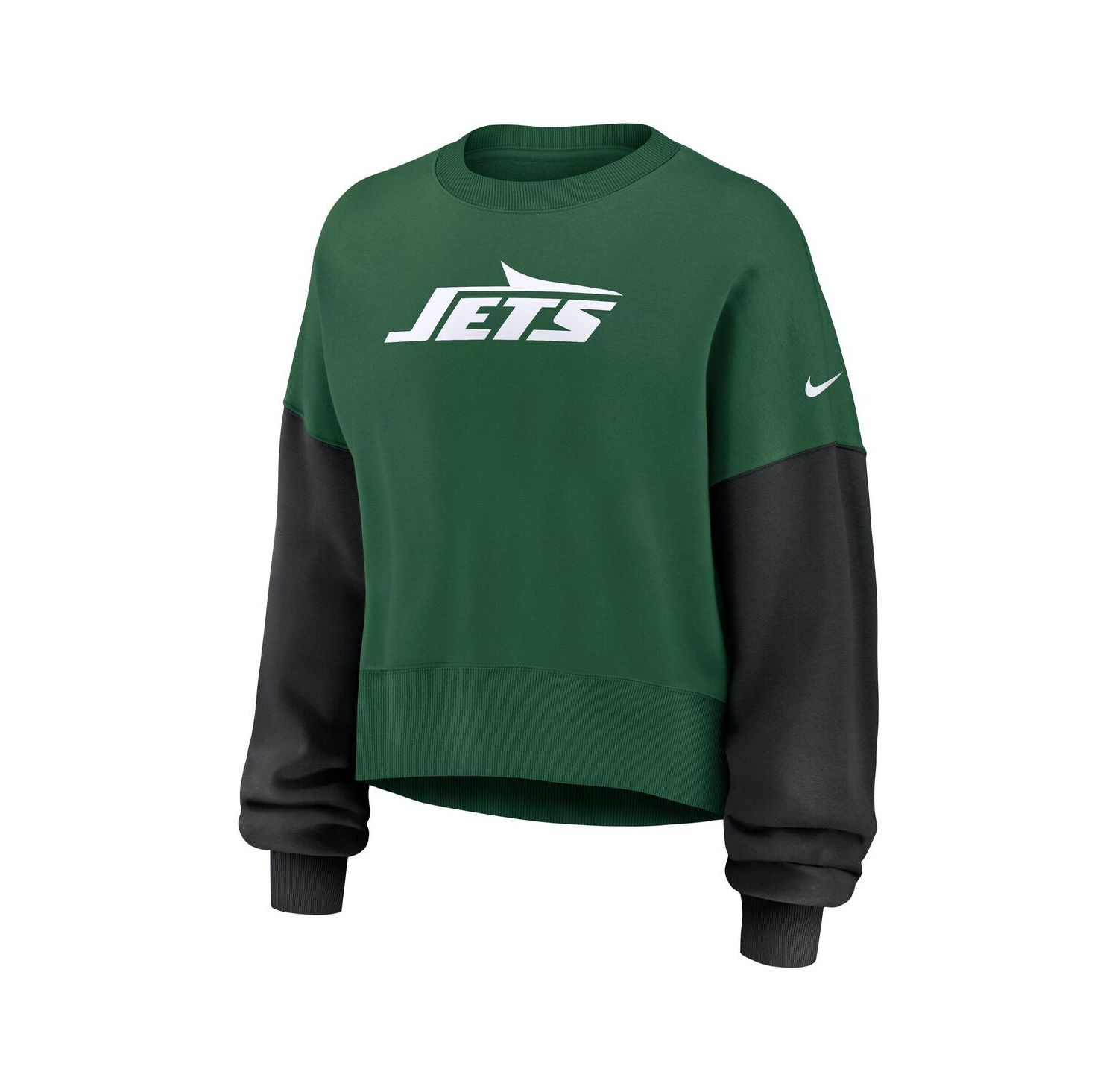 Women's Green New York Jets Oversized Color-Block Pullover Sweatshirt