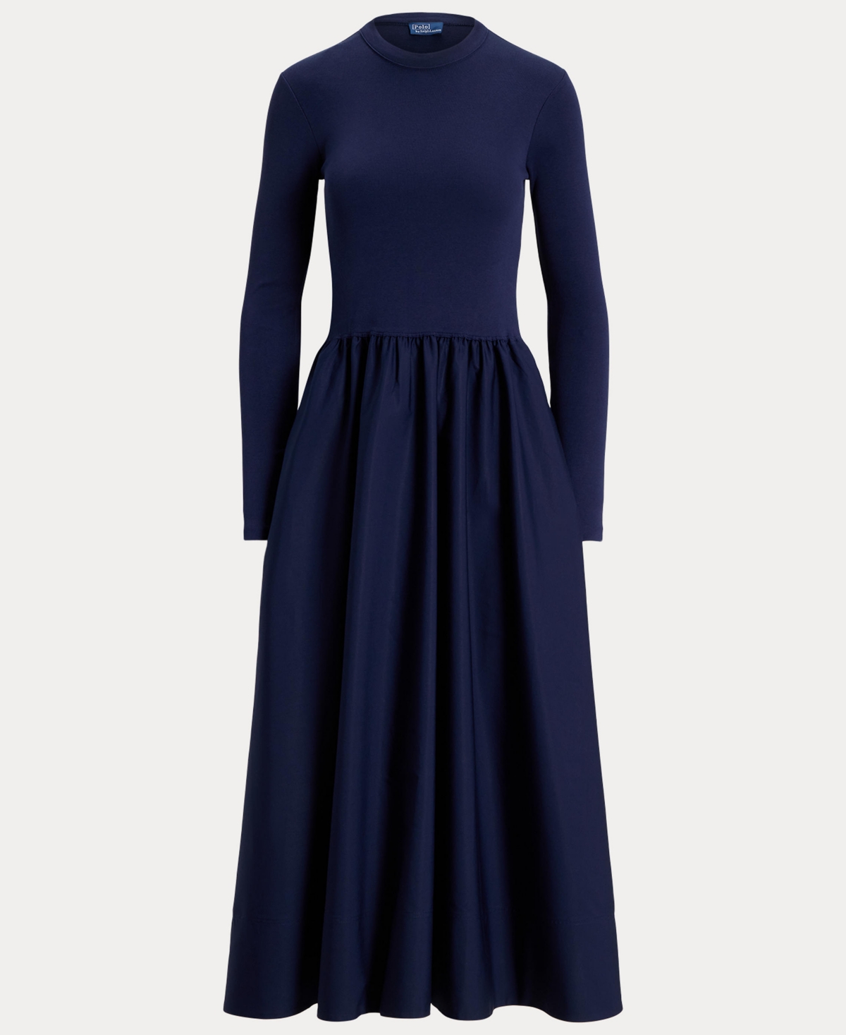Polo Ralph Lauren Mixed Media Long Sleeve Cotton Dress In Blue