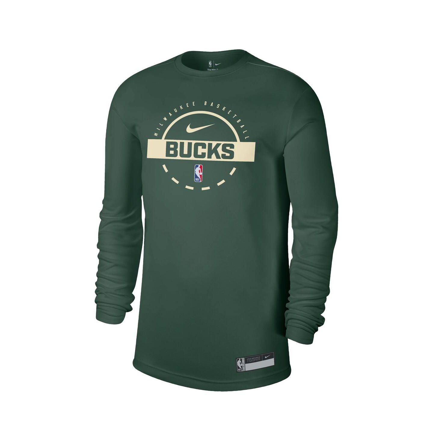 Мужская футболка Nike Hunter Green Milwaukee Bucks 2025/26 On-Court Flare Performance Practice Long Sleeve — фото 2