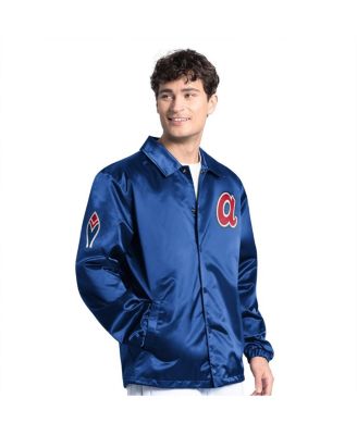 Starter - Men's Royal Atlanta Braves Cooperstown Collection Point Man Full-Snap Coaches Jacket