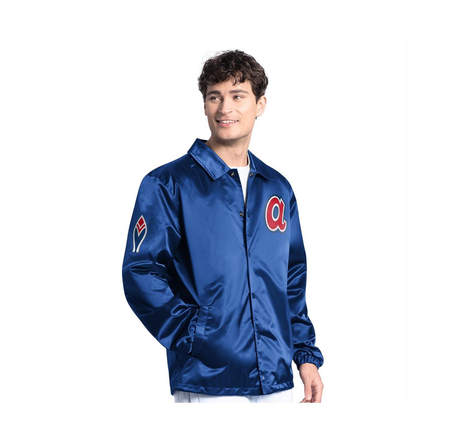 Men's Royal Atlanta Braves Cooperstown Collection Point Man Full-Snap Coaches Jacket