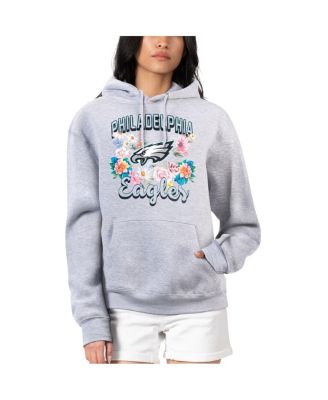 G-III 4Her by Carl Banks - Women's Heather Gray Philadelphia Eagles Flowers Team Logo Graphic Fleece Pullover Hoodie