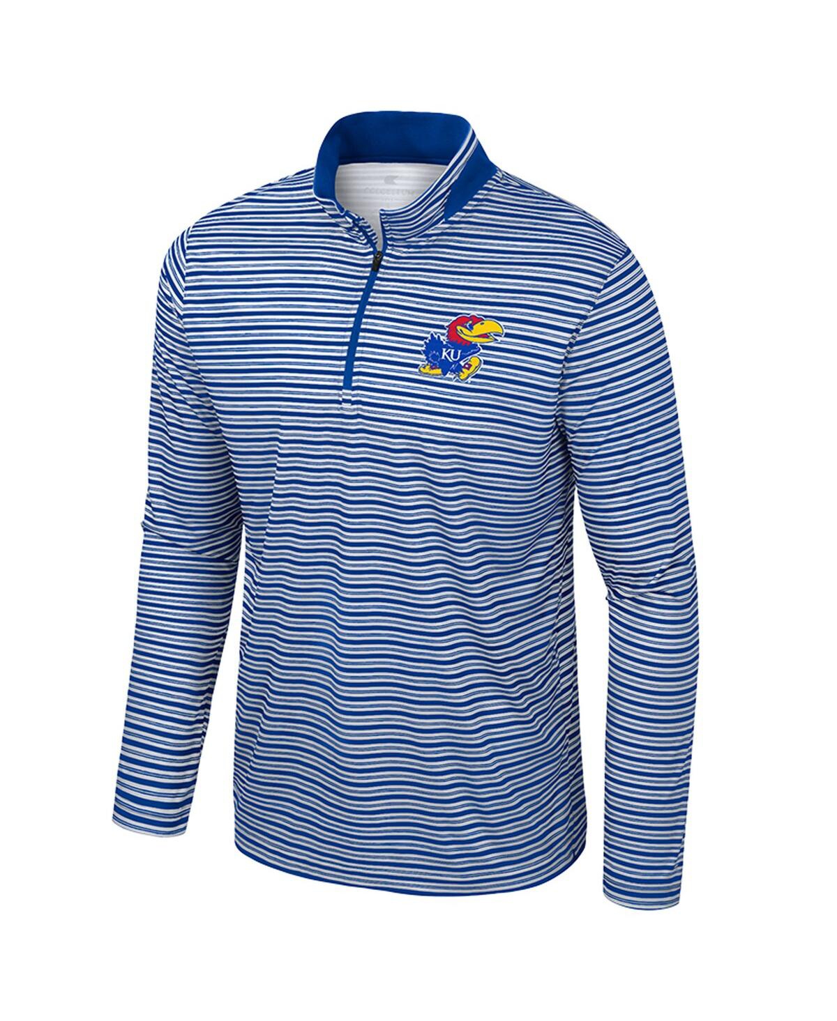 Colosseum Men's Royal Kansas Jayhawks Striped Quarter-Zip Hoodie