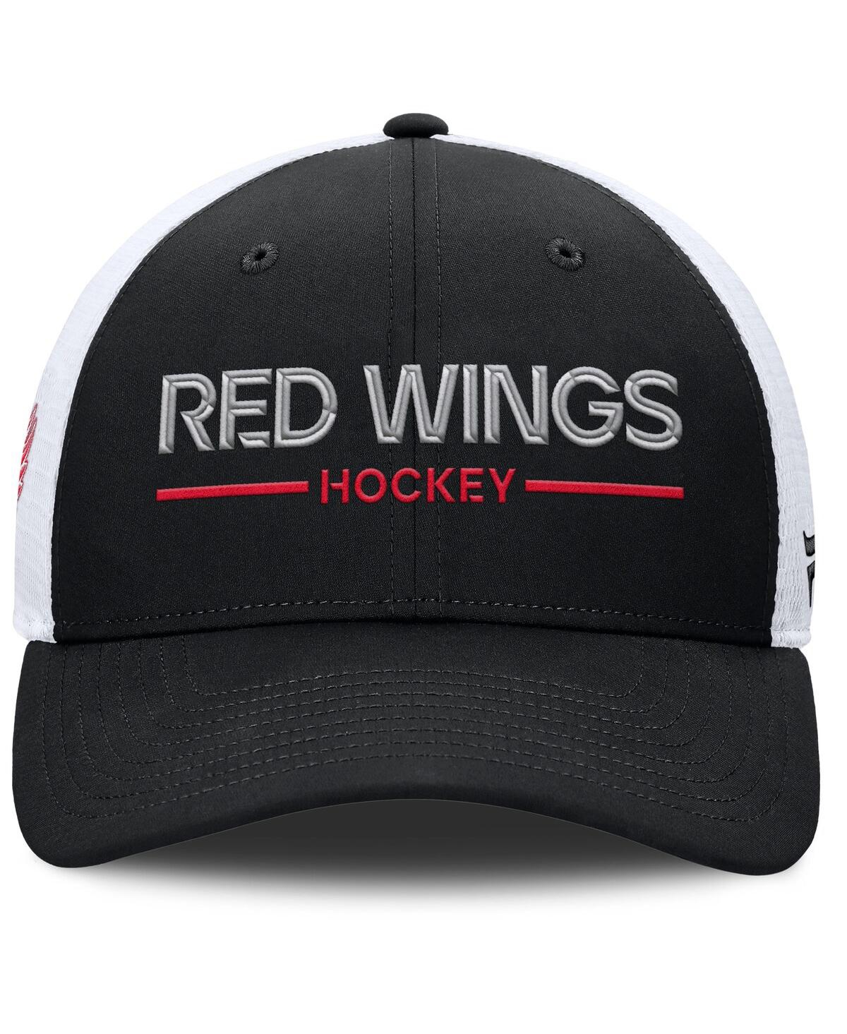 Fanatics Men's Black/white Detroit Red Wings Authentic Pro Rink Lockup Adjustable Trucker Hat In Black