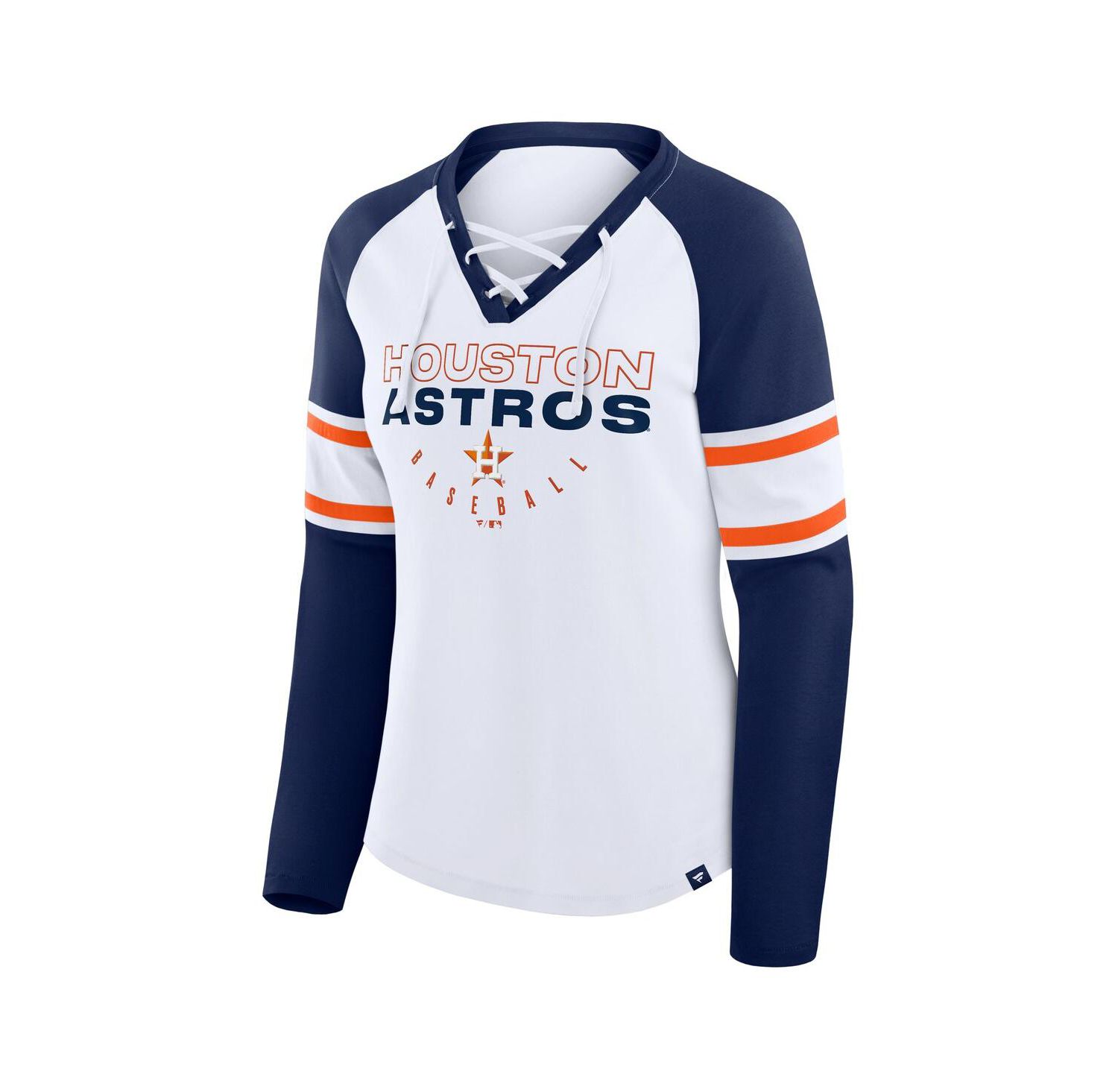 Women's White/Navy Houston Astros Blitz Package Raglan Lace-Up V-Neck Long Sleeve T-Shirt