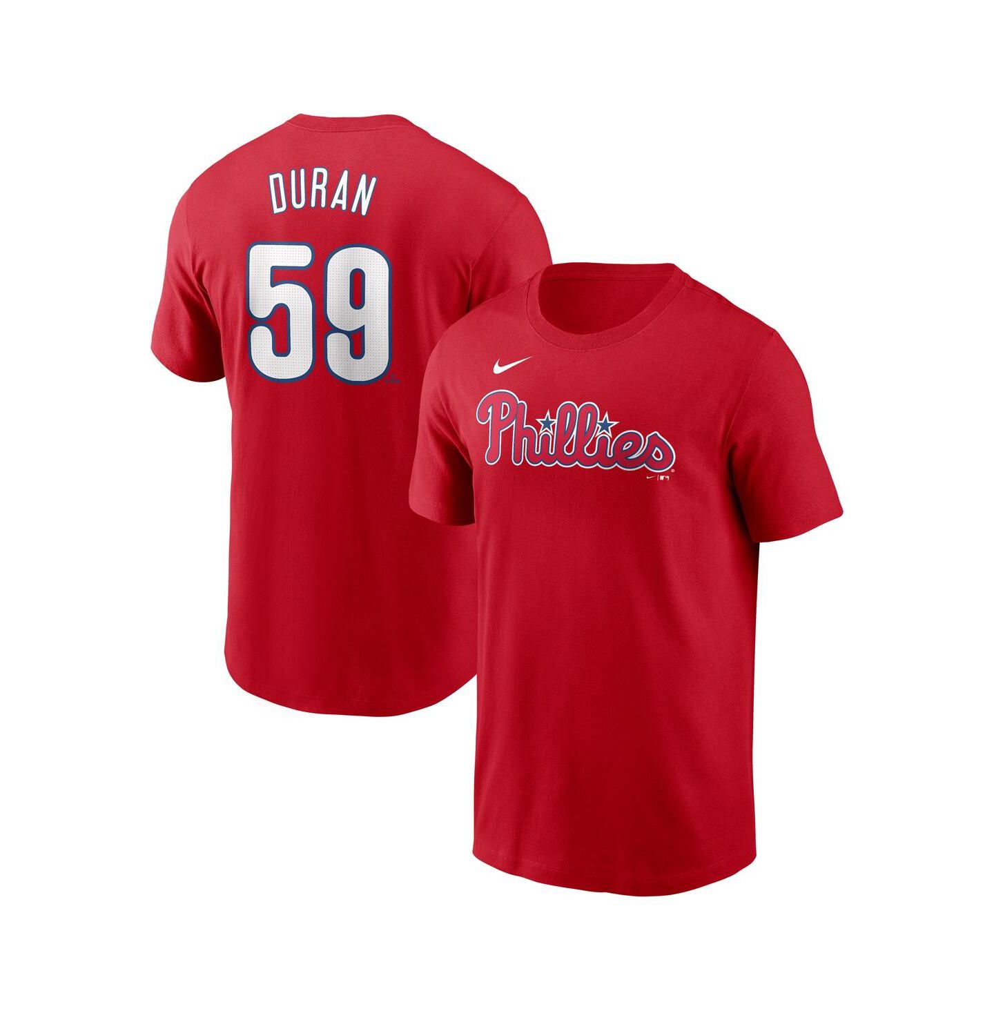 Мужская футболка Nike Jhoan Duran Red Philadelphia Phillies Fuse Name & Number — фото 1
