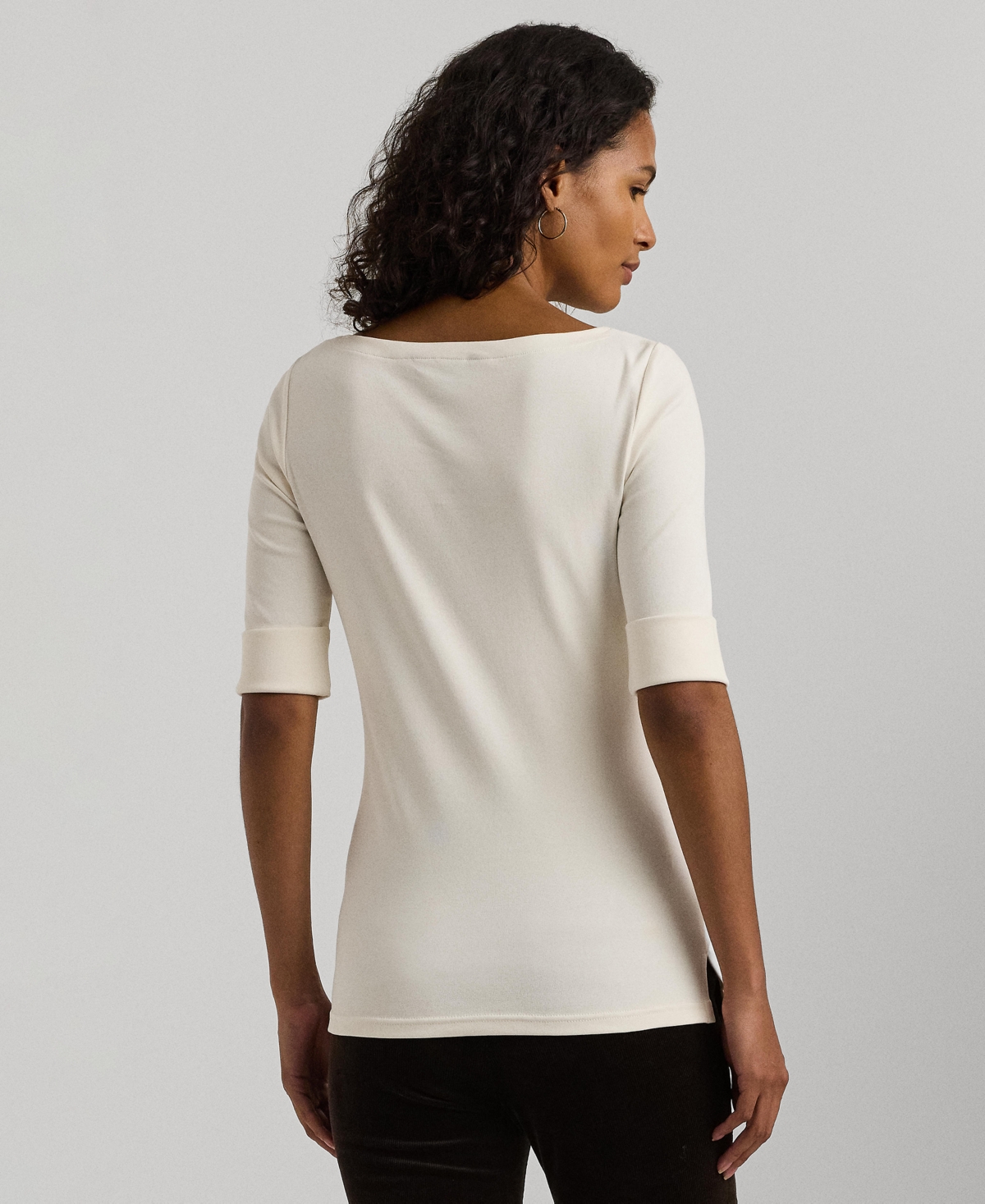 Ralph Lauren Stretch Cotton Boatneck T-shirt In Brown