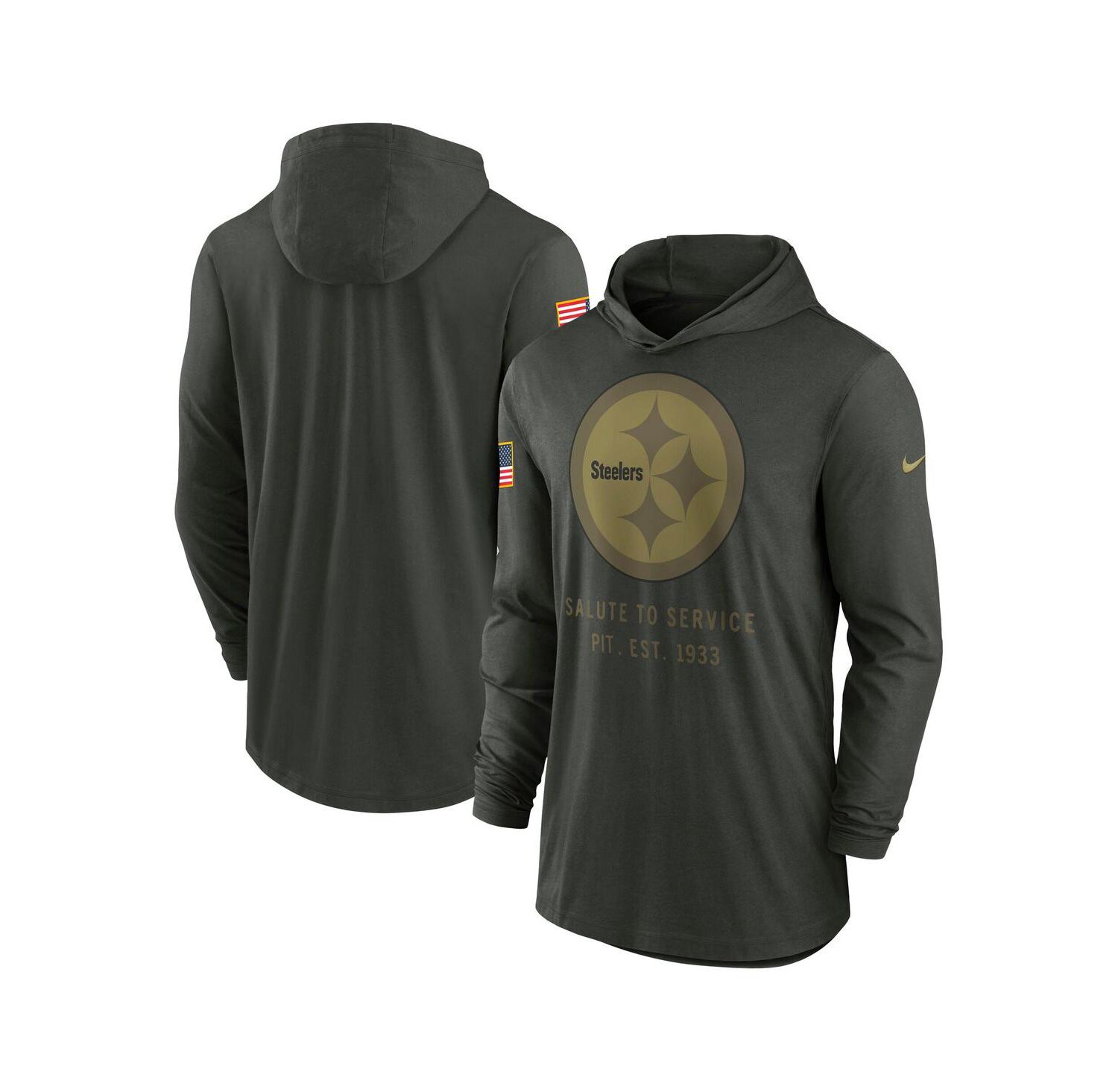 Men's Forest Green Pittsburgh Steelers 2025 Salute to Service Sideline Dri-FIT Lightweight Hooded Pullover Sweatshirt