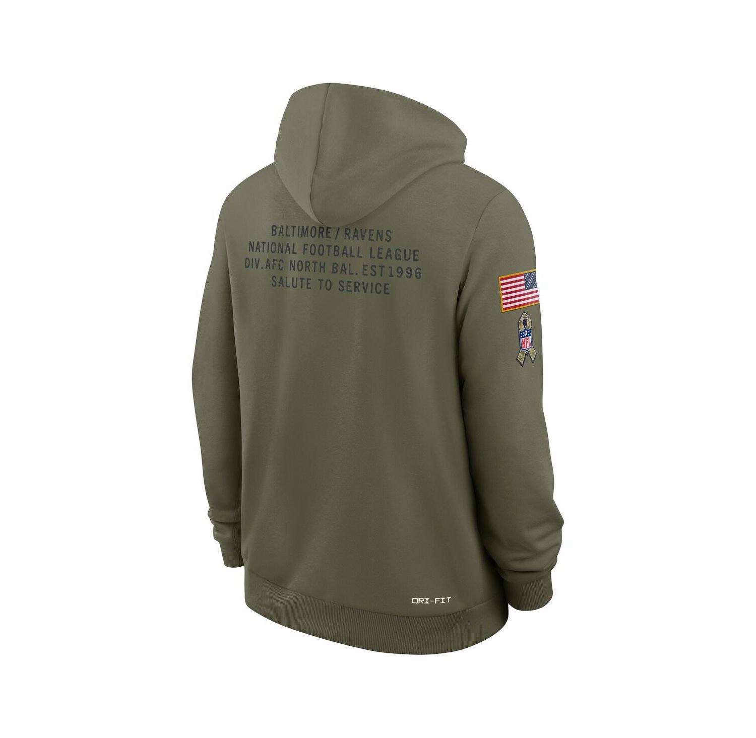 Men's Olive Baltimore Ravens 2025 Salute to Service Dominant Force Pullover Hoodie