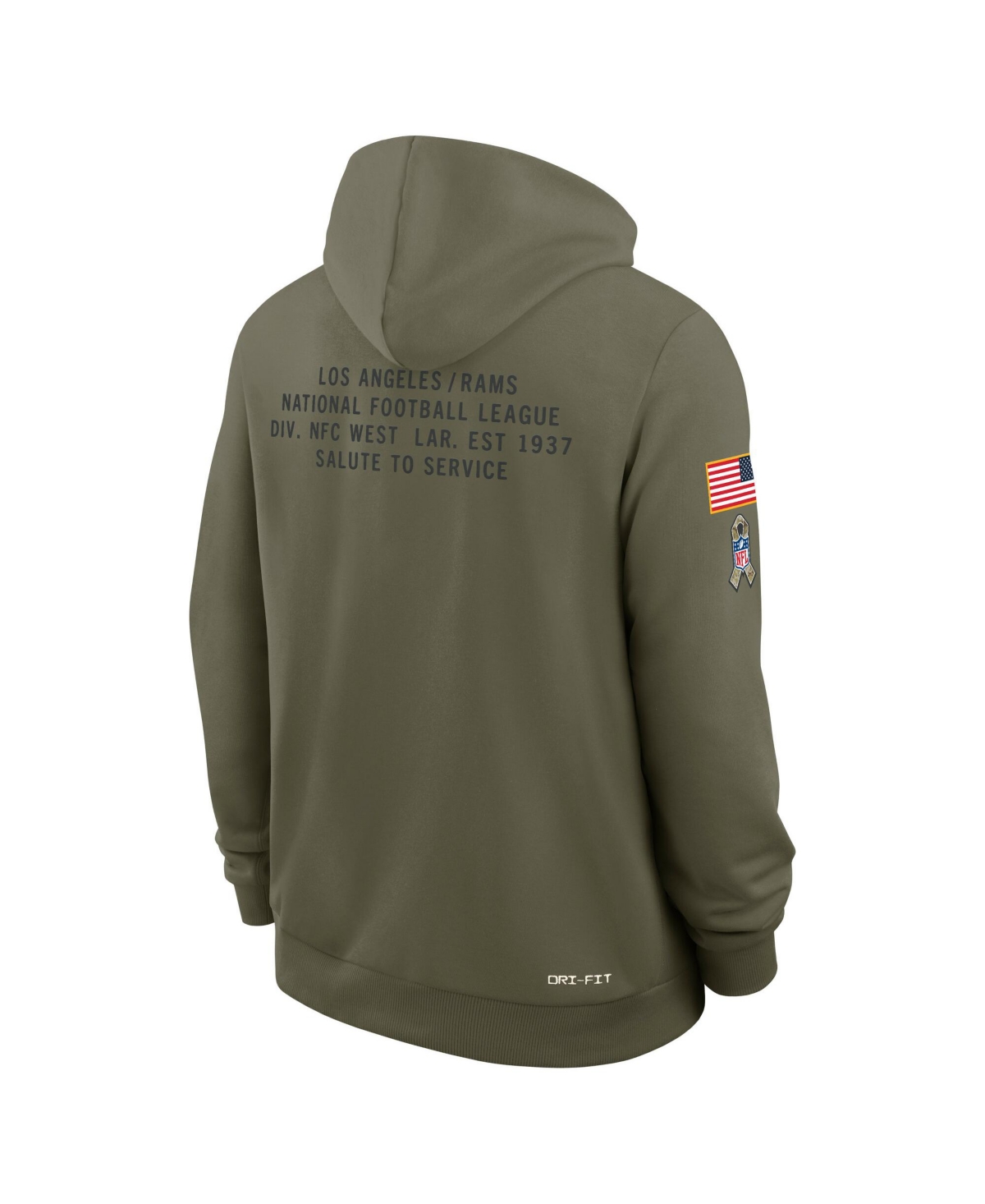 Nike Men's Olive Los Angeles Rams 2025 Salute to Service Sideline Standard Issue Dri-fit Hoodie