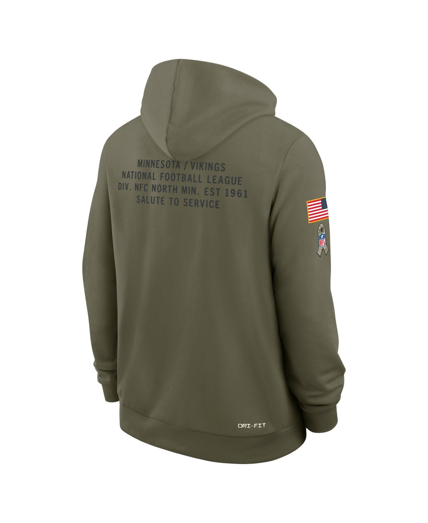 Men's Olive Minnesota Vikings 2025 Salute to Service Sideline Standard Issue Dri-FIT Hoodie