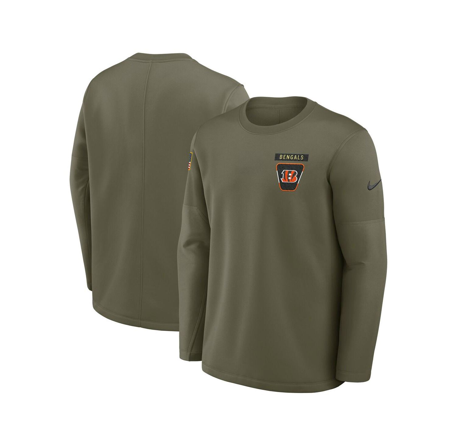 Men's Olive Cincinnati Bengals 2025 Salute to Service Sideline Coaches Therma-FIT Long Sleeve T-Shirt
