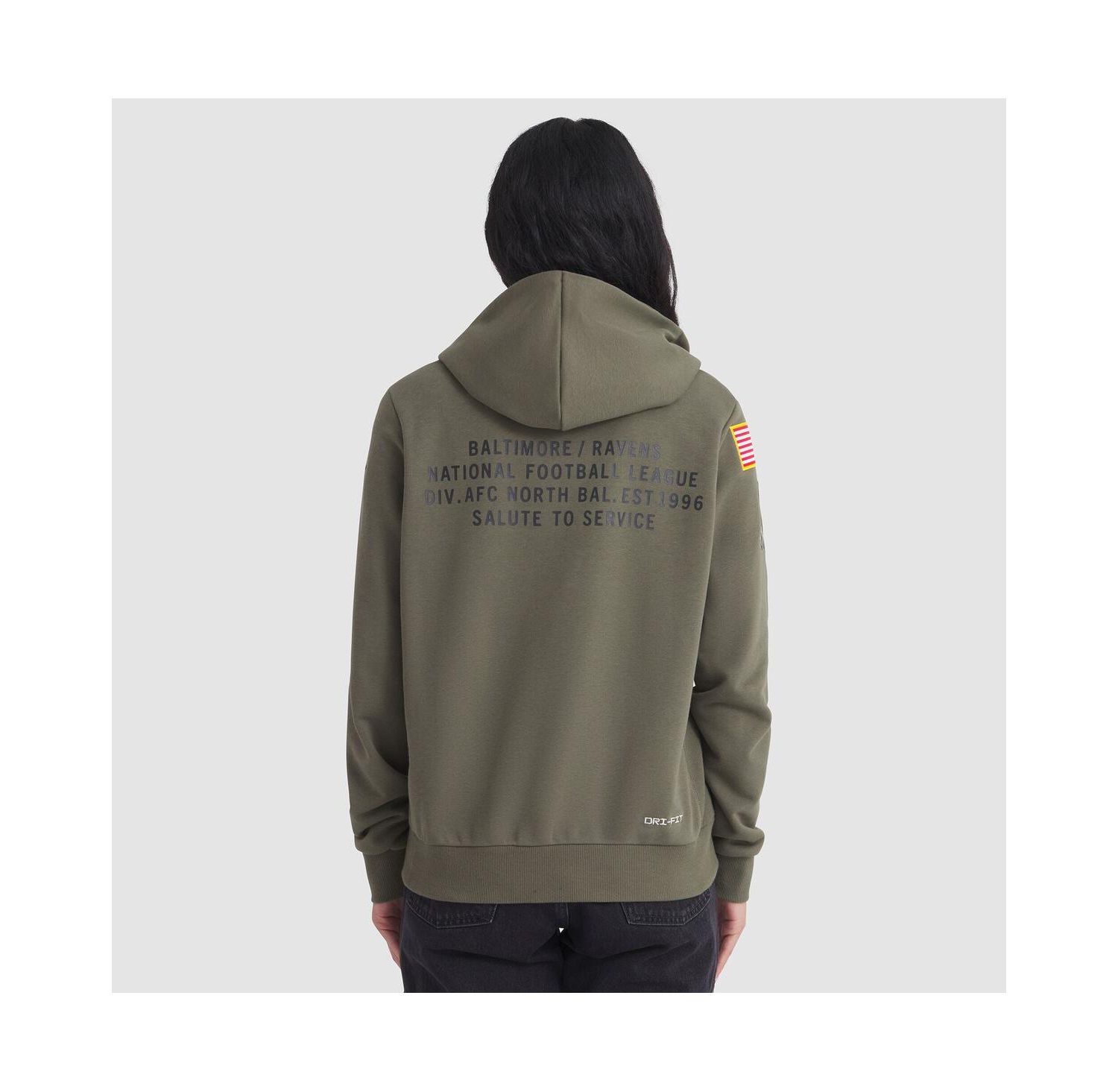 Women's Olive Baltimore Ravens 2025 Salute to Service Sideline Standard Issue Dri-FIT Hoodie