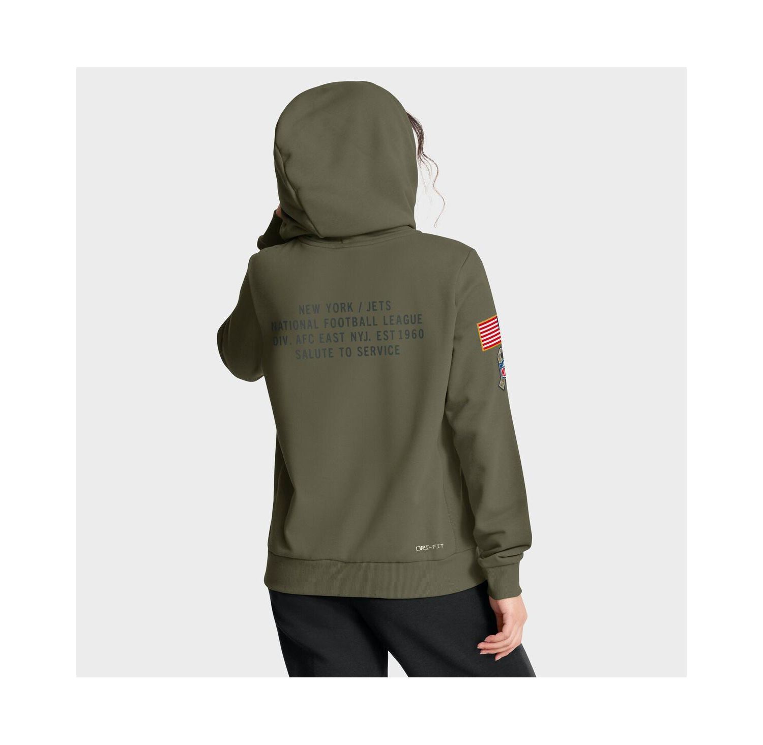 Women's Olive New York Jets 2025 Salute to Service Sideline Standard Issue Dri-FIT Hoodie