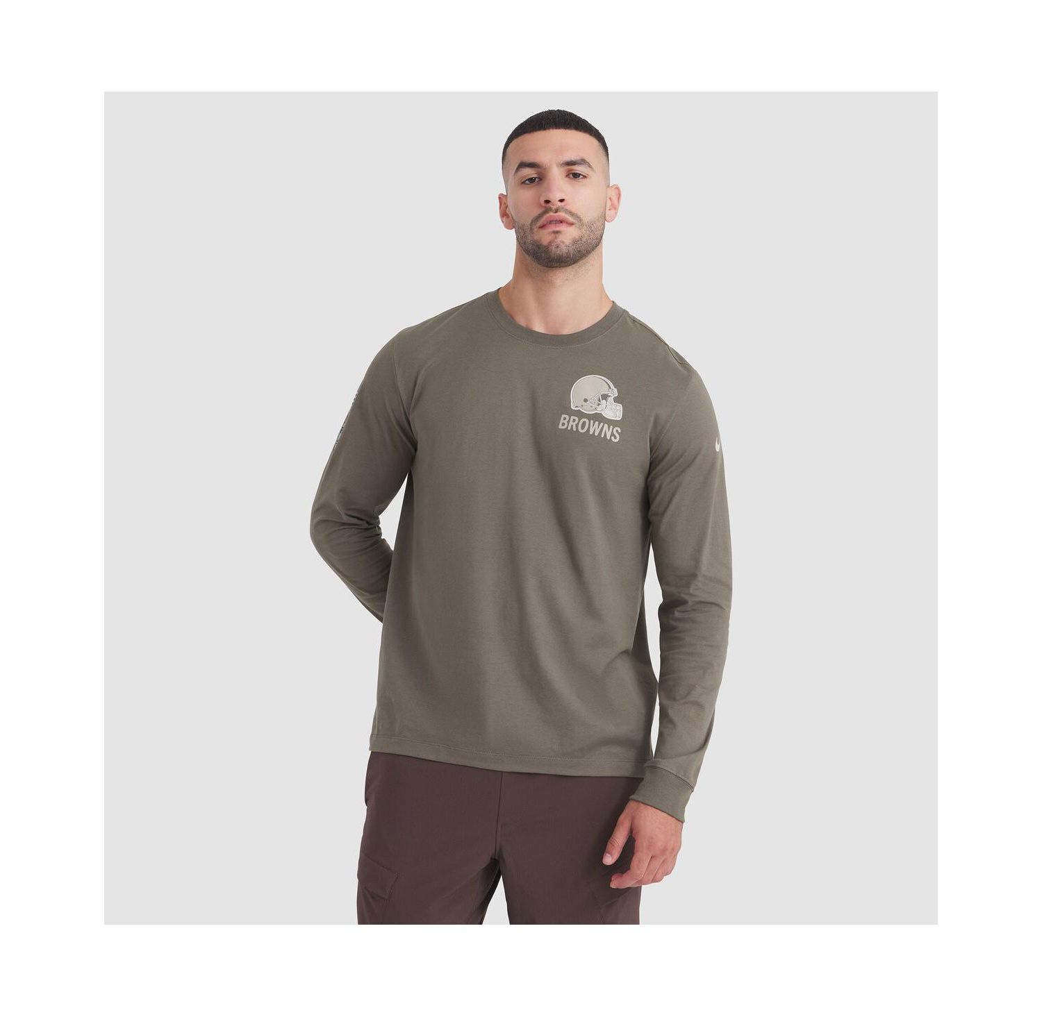 Men's Olive Cleveland Browns 2025 Salute to Service Sideline Long Sleeve T-Shirt