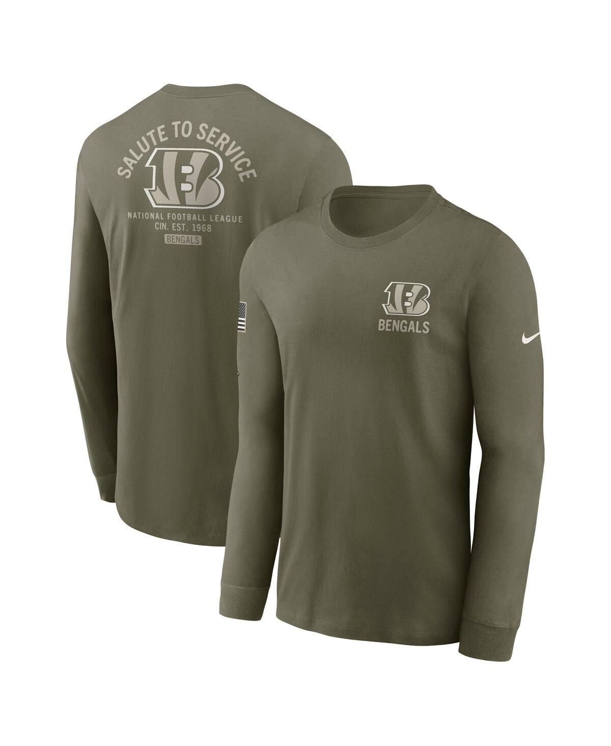 Мужская оливковая футболка Cincinnati Bengals 2025 Salute to Service Sideline с длинным рукавом оливкового цвета