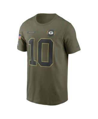 Men's Love Olive Green Bay Packers 2025 Salute to Service Name Number T-Shirt