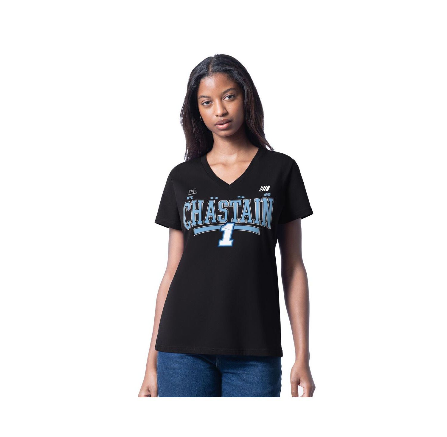 Women's Black Ross Chastain Cheer Dance V-Neck T-Shirt
