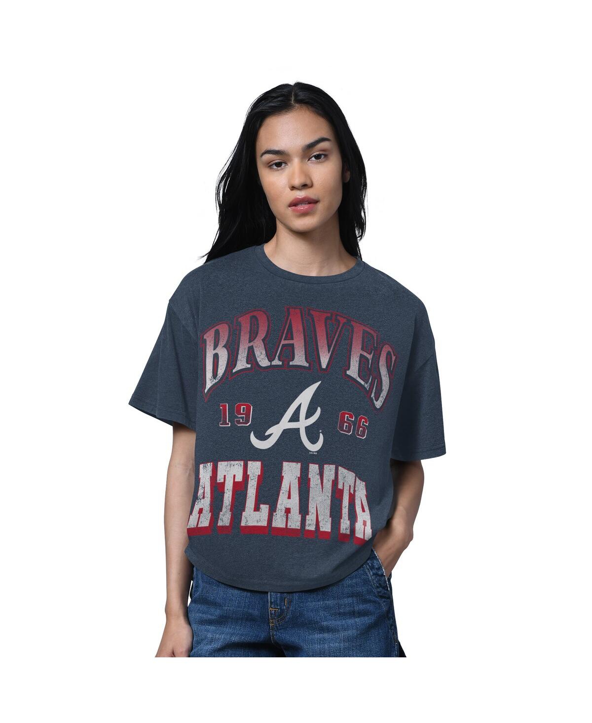 Starter Women's Heather Navy Atlanta Braves Oversized Hall Of Fame T-shirt In Multi