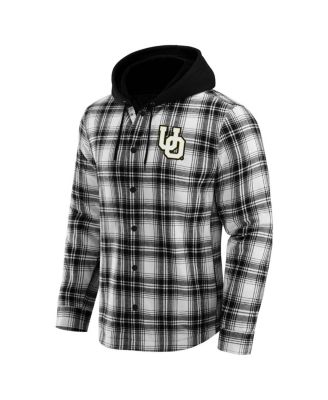 Darius Rucker Collection by Men's Black Oregon Ducks Plaid Flannel Quilted Full-Snap Hooded Shacket