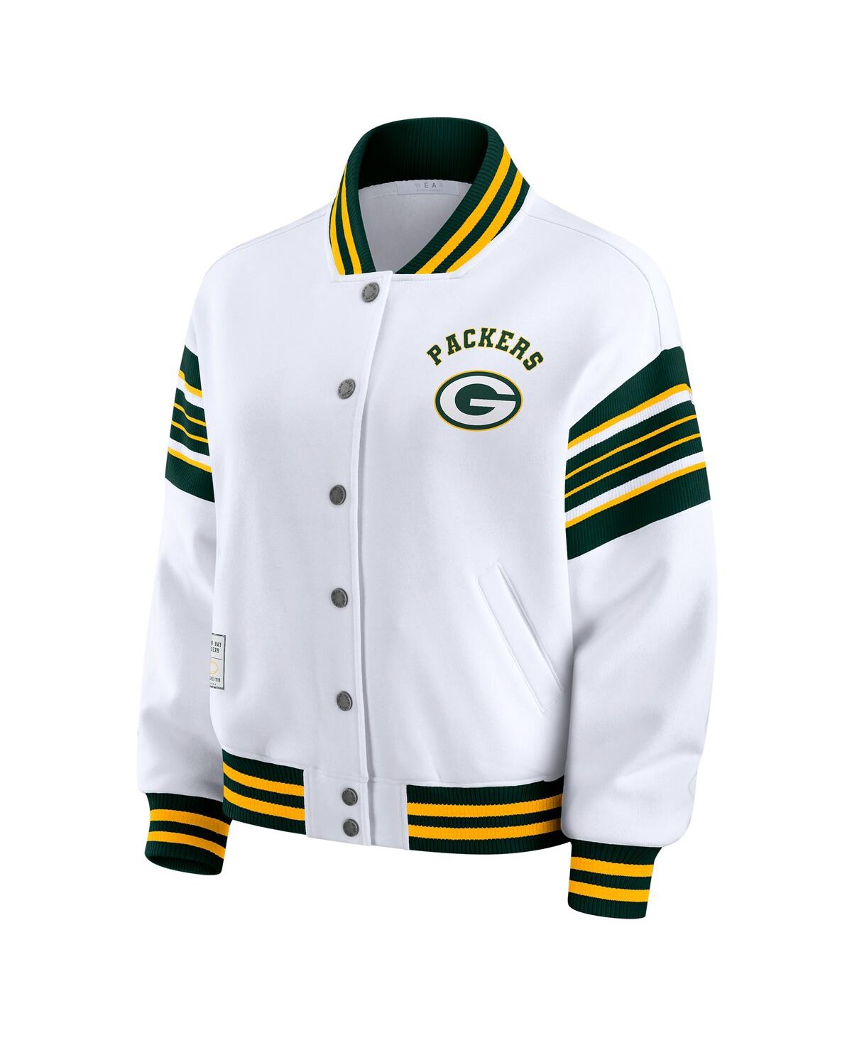 Wear By Erin Andrews Women's White Green Bay Packers Plus Size Full-snap Fleece Sweatshirt Jacket In White