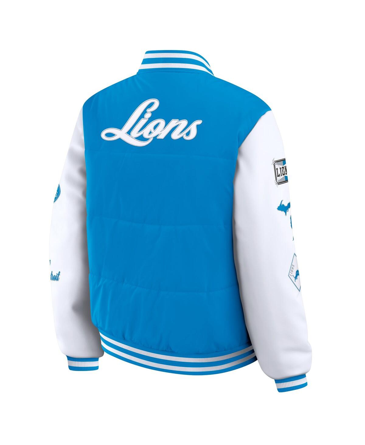 Wear By Erin Andrews Women's Blue Detroit Lions Varsity Full-snap Puffer Jacket In Blue