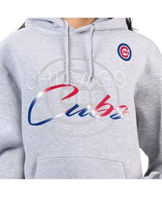 Women's Heather Gray Chicago Cubs Shadow Logo Graphic Pullover Hoodie