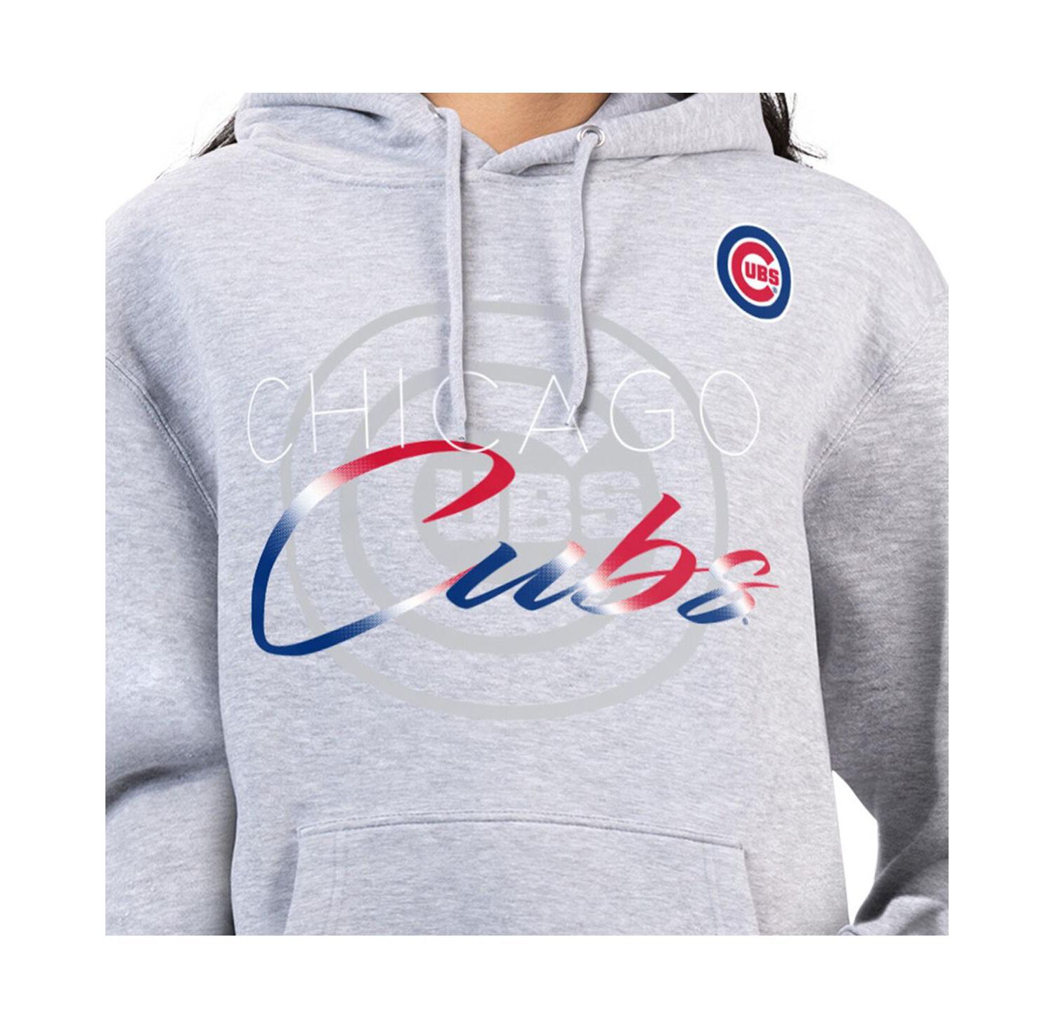 Women's Heather Gray Chicago Cubs Shadow Logo Graphic Pullover Hoodie