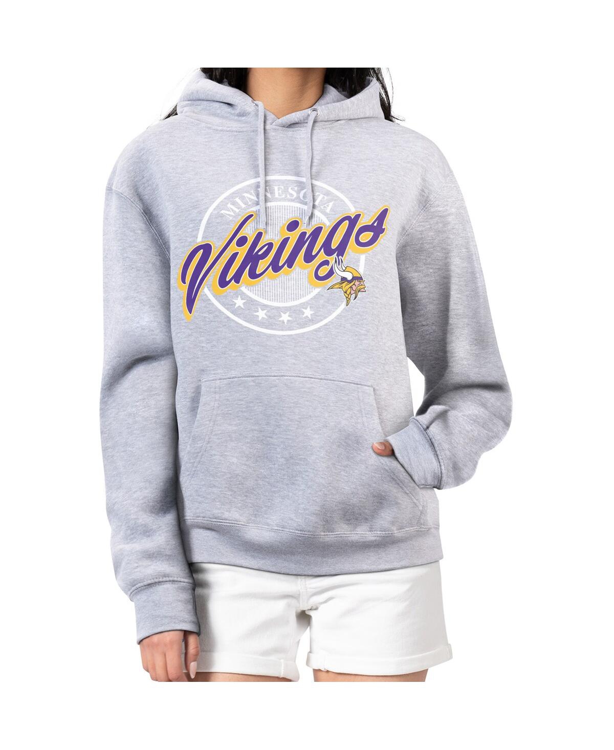 G-iii 4her By Carl Banks Women's Gray Minnesota Vikings Pinstripe Circle Fleece Pullover Hoodie In Gray