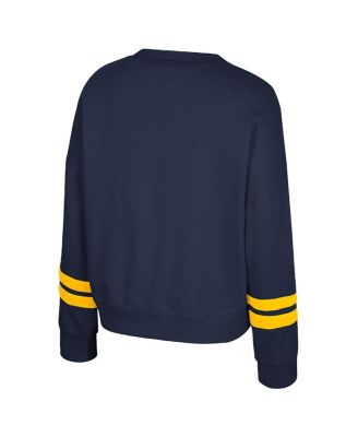 Women's Navy Michigan Wolverines Splashy Crewneck Fleece Sweatshirt