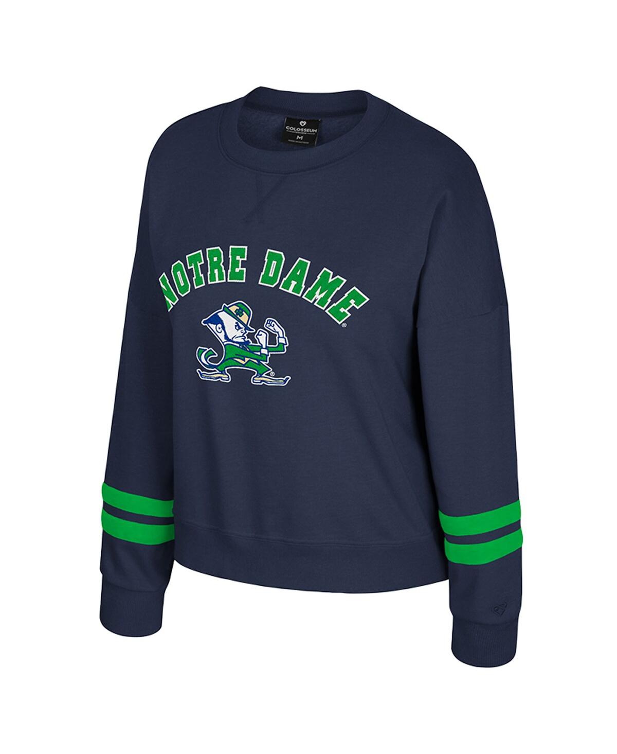 Colosseum Women's Navy Notre Dame Fighting Irish Splashy Crewneck Fleece Sweatshirt In Blue