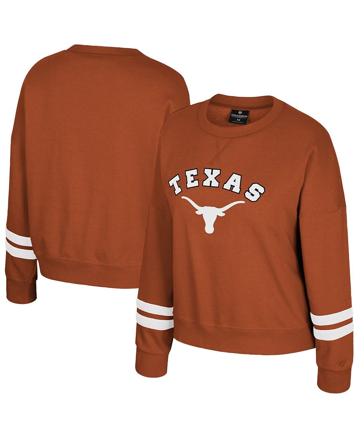 Colosseum Women's Texas Orange Texas Longhorns Splashy Crewneck Fleece Sweatshirt In Orange