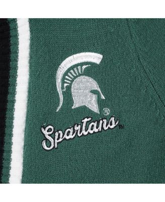 Women's Green Michigan State Spartans One More Round Tri-Blend Striped Cardigan Sweater