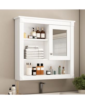 32" Bathroom Wall Cabinet with Mirror and Adjustable Storage Shelves