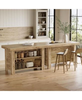 55 Inches Kitchen Island with Storage, 3-Tier Farmhouse Wooden Stationary Island Table