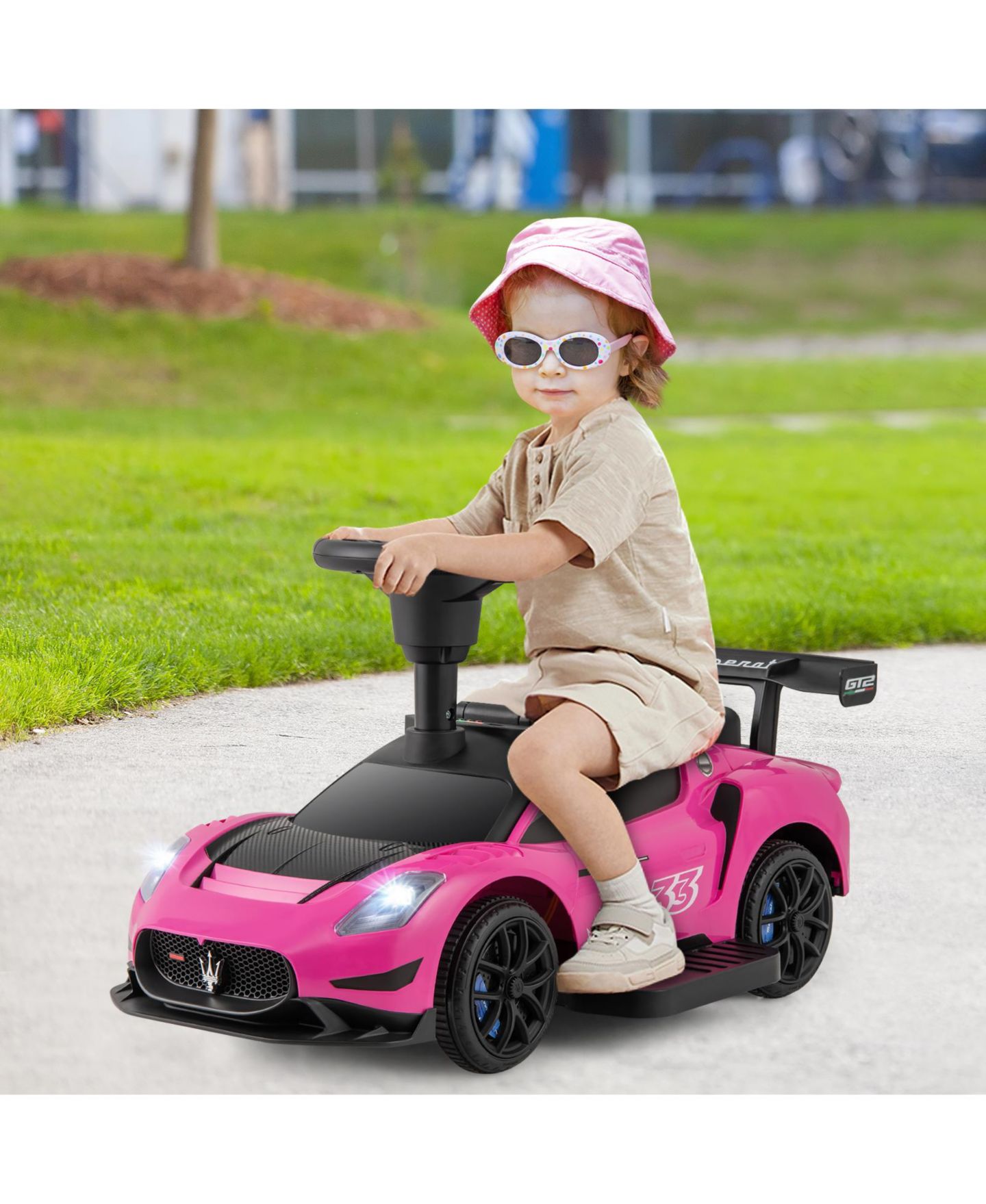 Детская игрушка Gymax Electric Maserati-Licensed Foot-to-Floor Ride-On Push Car, 55 lbs Capacity, Ages 18-60 Months, цвет: Розовый — фото 5