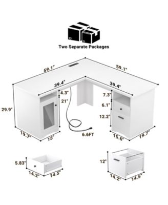 L Shaped Desk with Charging Station, Computer Desk Workstation with File Cabinet and Drawers for Office