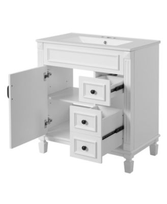 30-Inch Bathroom Vanity with Ceramic Sink, Small Bathroom Cabinet, 2 Drawers & Adjustable Storage Shelf
